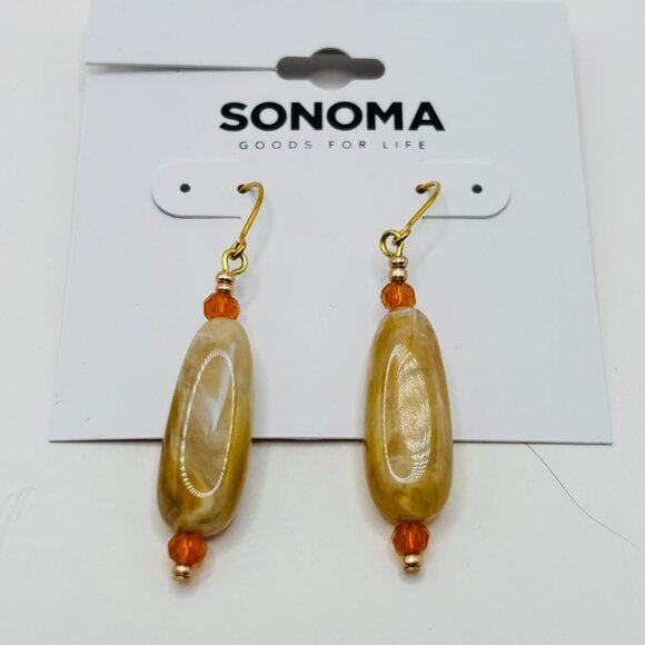 Sonoma Goods for Life Gold Tone Orange Bead Dangle Earrings Lightweight NWT - Picture 2 of 4